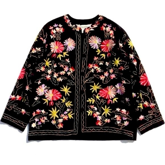 Vintage Boho Flower embroider  Jacket - Picture 1 of 10